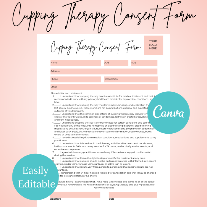 Cupping Consent Form, Cupping Therapy Informed Consent, Massage Cupping Consent, Cupping Informed Consent, Cupping Therapy Forms, Massage