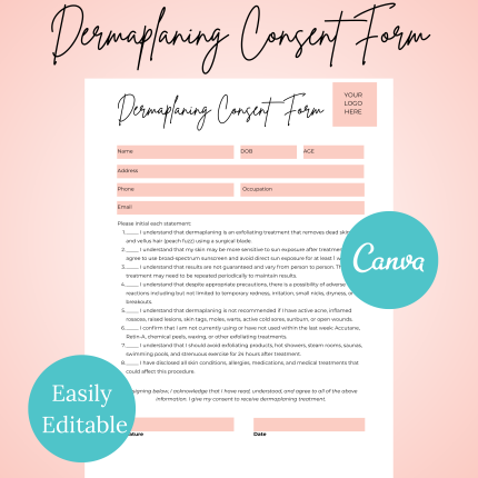 Dermaplaning Consent Form,Dermaplaning Waiver Form, Beige White, Esthetician Business Form, Spa Form