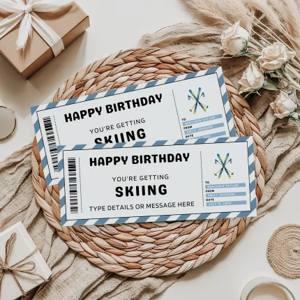 Editable Birthday Skiing Trip gift certificate EDITABLE, Skiing Trip Gift Voucher Printable, Skiing Trip Coupon, Last Minute Birthday Gift Idea