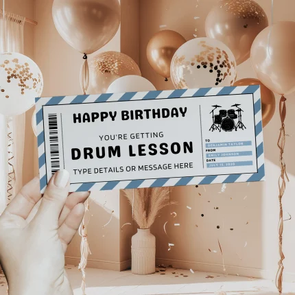 Editable Birthday Drum Lesson Gift Certificate EDITABLE, Drum Lesson Gift Voucher Printable, Drum Lesson Coupon, Last Minute Birthday Gift Idea