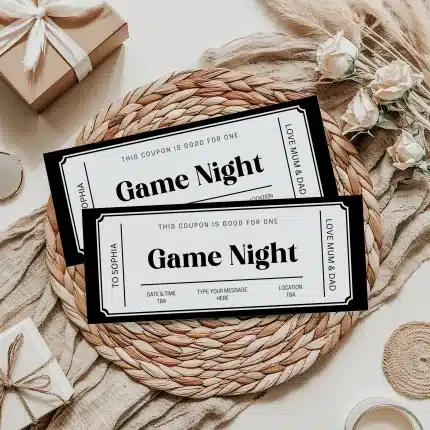 Game Night Gift Certificate EDITABLE, Game Nightg Gift Voucher Printable, Game Night Coupon, Last Minute Gift Idea, Any Occasion