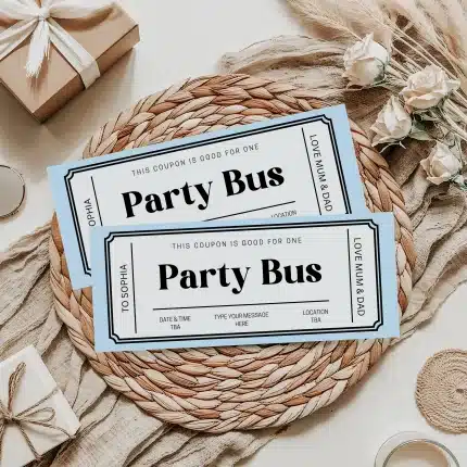 party bus Gift Certificate EDITABLE, party bus Gift Voucher Printable, party bus Coupon, Last Minute Gift Idea, Any Occasion