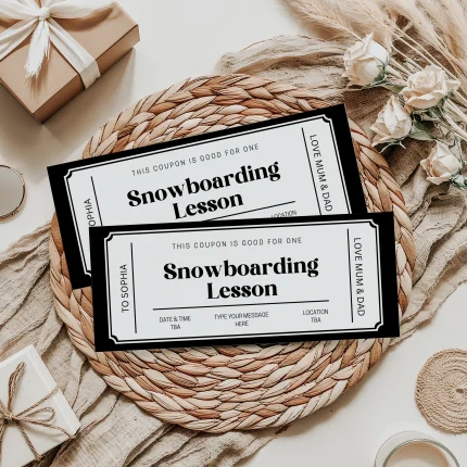 snow boarding lesson Gift Certificate EDITABLE, snow boarding lesson Gift Voucher Printable, snow boarding lesson Coupon, Last Minute Gift Idea, Any Occasion