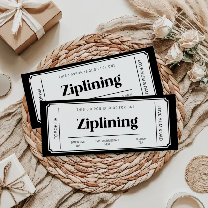ziplining Gift Certificate EDITABLE, ziplining Gift Voucher Printable, ziplining Coupon, Last Minute Gift Idea, Any Occasion