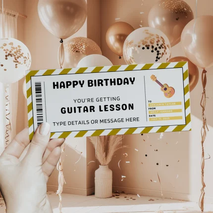 Guitar Lesson Ticket Template, Editable Birthday Guitar Lesson Gift Certificate EDITABLE, Guitar Lesson Gift Voucher Printable, Guitar Lesson Coupon, Last Minute Birthday Gift Idea