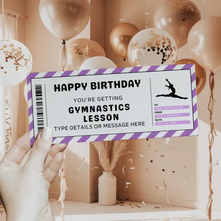 Gymnastics Lessons Ticket Template, Editable Birthday Gymnastics Lessons Gift Certificate EDITABLE, Gymnastics Lessons Gift Voucher Printable, Gymnastics Lessons Coupon, Last Minute Birthday Gift Idea