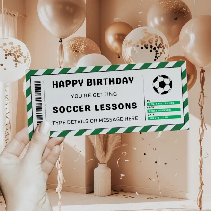 Soccer LessonsTicket Template, Editable Birthday Soccer Lessons Gift Certificate EDITABLE, Soccer Lessons Gift Voucher Printable, Soccer Lessons Coupon, Last Minute Birthday Gift Idea