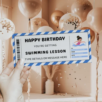 Swimming Lesson Ticket Template, Editable Birthday Swimming Lesson Gift Certificate EDITABLE, Swimming Lesson Gift Voucher Printable, Swimming Lesson Coupon, Last Minute Birthday Gift Idea