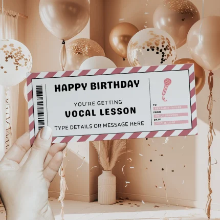 Vocal Lesson Ticket Template, Editable Birthday Vocal Lesson Gift Certificate EDITABLE, Vocal Lesson Gift Voucher Printable, Vocal Lesson Coupon, Last Minute Birthday Gift Idea
