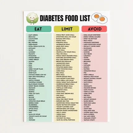 Diabetes Food List Printable, Diabetic Food Chart, Eat Limit Avoid, Low Glycemic Index Foods, Low Carb Foods, Type 2 Diabetes Grocery List
