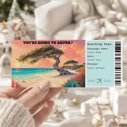 Editable Aruba Boarding Pass Template , Aruba Surprise Gift Ticket, Printable Plane Ticket, Printable getaway voucher, Surprise Travel Reveal, Flight Ticket, Download, Aruba
