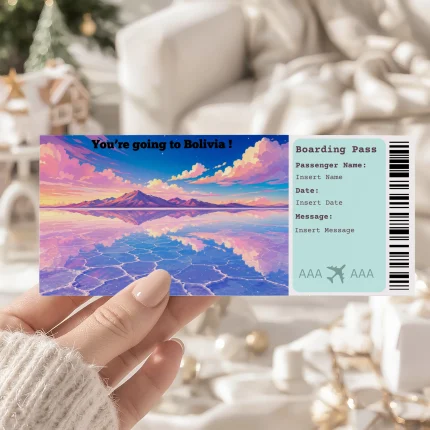 Editable Bolivia Boarding Pass Template , Bolivia Surprise Gift Ticket, Printable Plane Ticket, Printable getaway voucher, Surprise Travel Reveal, Flight Ticket, Download, Bolivia