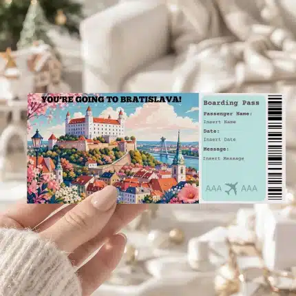 Editable Bratislava Boarding Pass Template , Bratislava Trip Surprise Gift Ticket, Printable Plane Ticket, Printable getaway voucher, Surprise Travel Reveal, Flight Ticket, Download, Bratislava