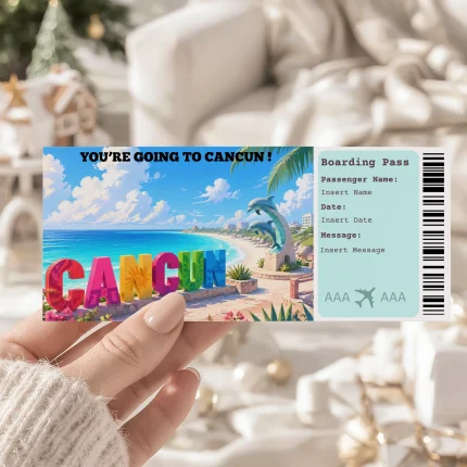Editable Cancun Boarding Pass Template , Cancun Surprise Gift Ticket, Printable Plane Ticket, Printable getaway voucher, Surprise Travel Reveal, Flight Ticket, Download, Cancun