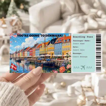 Editable Denmark Boarding Pass Template , Denmark Trip Surprise Gift Ticket, Printable Plane Ticket, Printable getaway voucher, Surprise Travel Reveal, Flight Ticket, Download, Denmark