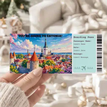 Editable Estonia Boarding Pass Template , Estonia Trip Surprise Gift Ticket, Printable Plane Ticket, Printable getaway voucher, Surprise Travel Reveal, Flight Ticket, Download, Estonia