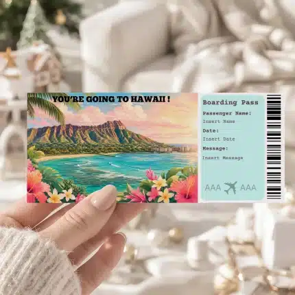 Editable Hawaii Boarding Pass Template , Hawaii Trip Surprise Gift Ticket, Printable Plane Ticket, Printable getaway voucher, Surprise Travel Reveal, Flight Ticket, Download, Hawaii