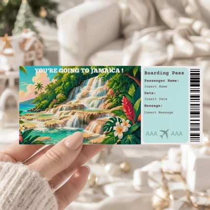 Editable Jamaica Boarding Pass Template , Jamaica Surprise Gift Ticket, Printable Plane Ticket, Printable getaway voucher, Surprise Travel Reveal, Flight Ticket, Download, Jamaica