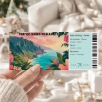Editable Kauai Boarding Pass Template , Kauai Surprise Gift Ticket, Printable Plane Ticket, Printable getaway voucher, Surprise Travel Reveal, Flight Ticket, Download, Kauai