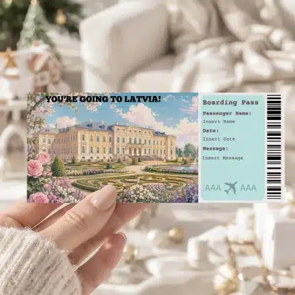Editable Latvia Boarding Pass Template , Latvia Trip Surprise Gift Ticket, Printable Plane Ticket, Printable getaway voucher, Surprise Travel Reveal, Flight Ticket, Download, Latvia
