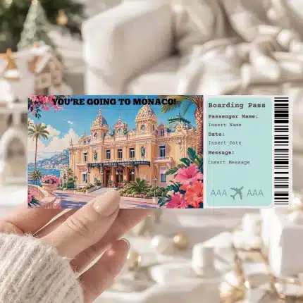 Editable Monaco Boarding Pass Template , Monaco Trip Surprise Gift Ticket, Printable Plane Ticket, Printable getaway voucher, Surprise Travel Reveal, Flight Ticket, Download, Monaco