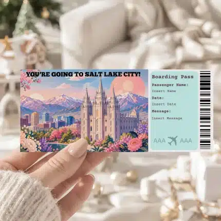 Editable Salt Lake City Boarding Pass Template , Salt Lake City Surprise Gift Ticket, Printable Plane Ticket, Printable getaway voucher, Surprise Travel Reveal, Flight Ticket, Download, Salt Lake City