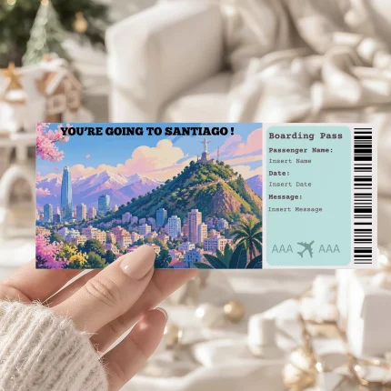 Editable Santiago Boarding Pass Template , Santiago Surprise Gift Ticket, Printable Plane Ticket, Printable getaway voucher, Surprise Travel Reveal, Flight Ticket, Download, Santiago