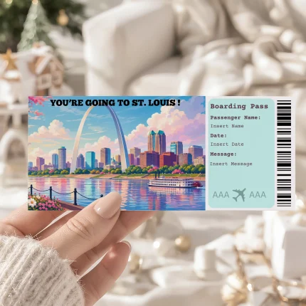 Editable St. Louis Boarding Pass Template , St. Louis Surprise Gift Ticket, Printable Plane Ticket, Printable getaway voucher, Surprise Travel Reveal, Flight Ticket, Download, St. Louis