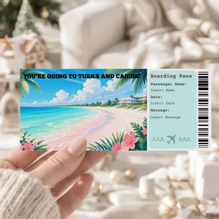 Editable Turks and Caicos Boarding Pass Template , Turks and Caicos Surprise Gift Ticket, Printable Plane Ticket, Printable getaway voucher, Surprise Travel Reveal, Flight Ticket, Download, Turks and Caicos