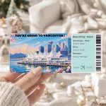 Editable Vancouver Boarding Pass Template ,Vancouver Surprise Gift Ticket, Printable Plane Ticket, Printable getaway voucher, Surprise Travel Reveal, Flight Ticket, Download, Vancouver