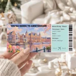 Editable Amsterdam Boarding Pass Template: Trip Surprise Gift Ticket (Instand Download)