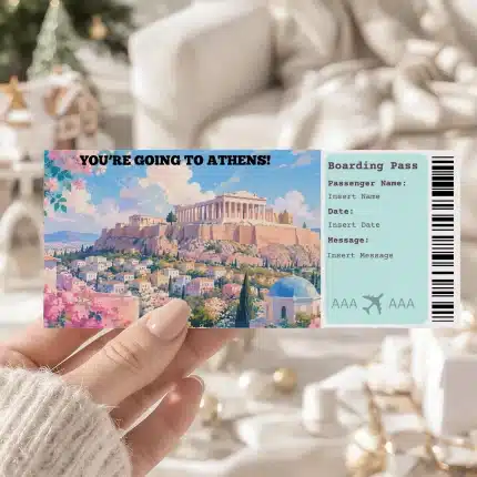 Editable Athens Boarding Pass Template: Trip Surprise Gift Ticket (Instand Download)