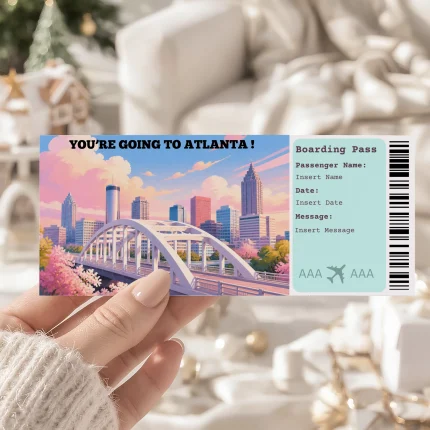 Editable Atlanta Boarding Pass Template, Atlanta Surprise Gift Ticket, Printable Plane Ticket, Printable getaway voucher, Surprise Travel Reveal, Flight Ticket, Canva Template, jackson street bridge atlanta