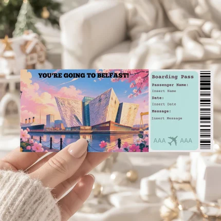 Editable Belfast Boarding Pass Template: Trip Surprise Gift Ticket (Instand Download)