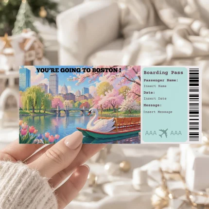 Editable Boston Boarding Pass Template, Boston Surprise Gift Ticket, Printable Plane Ticket, Printable getaway voucher, Surprise Travel Reveal, Flight Ticket, Download, Swan Boats Boston