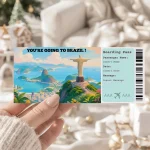 Editable Brazil Boarding Pass Template, Brazil Surprise Gift Ticket, Printable Plane Ticket, Printable getaway voucher, Surprise Travel Reveal, Flight Ticket, Canva Template, Christ the Redeemer