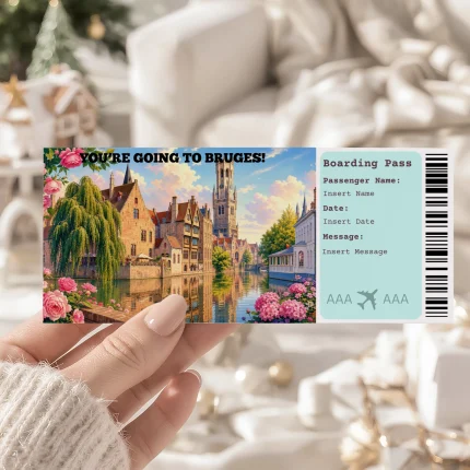 Editable Bruges Boarding Pass Template: Trip Surprise Gift Ticket (Instand Download)