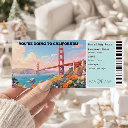 Editable California Boarding Pass Template: Trip Surprise Gift Ticket (Instand Download)