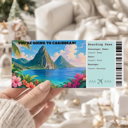 Editable Caribbean Boarding Pass Template: Trip Surprise Gift Ticket (Instand Download)