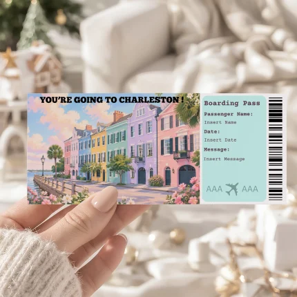 Editable Charleston Boarding Pass Template: Trip Surprise Gift Ticket (Instand Download)
