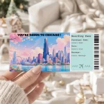 Editable Chicago Boarding Pass Template: Trip Surprise Gift Ticket (Instand Download)