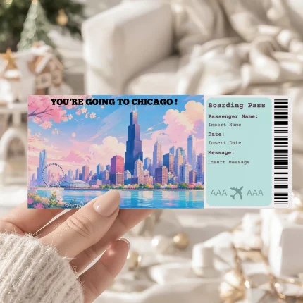 Editable Chicago Boarding Pass Template: Trip Surprise Gift Ticket (Instand Download)