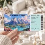 Editable Chile Boarding Pass Template, Chile Surprise Gift Ticket, Printable Plane Ticket, Printable getaway voucher, Surprise Travel Reveal, Flight Ticket, Download, Torres Del Paine Chile