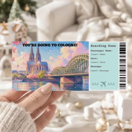 Editable Cologne Boarding Pass Template: Trip Surprise Gift Ticket (Instand Download)