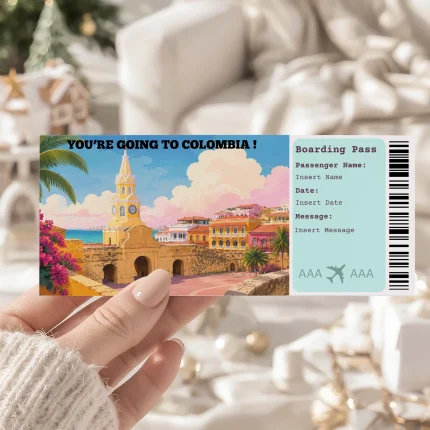 Editable Colombia Boarding Pass Template: Trip Surprise Gift Ticket (Instand Download)
