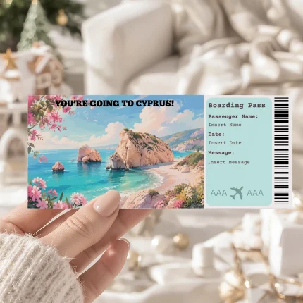 Editable Cyprus Boarding Pass Template: Trip Surprise Gift Ticket (Instand Download)