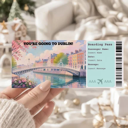 Editable Dublin Boarding Pass Template: Trip Surprise Gift Ticket (Instand Download)