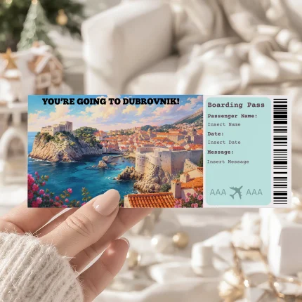 Editable Dubrovnik Boarding Pass Template: Trip Surprise Gift Ticket (Instand Download)