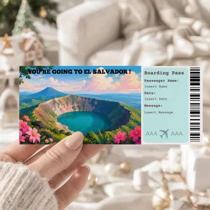 Editable El Salvador Boarding Pass Template: Trip Surprise Gift Ticket (Instand Download)