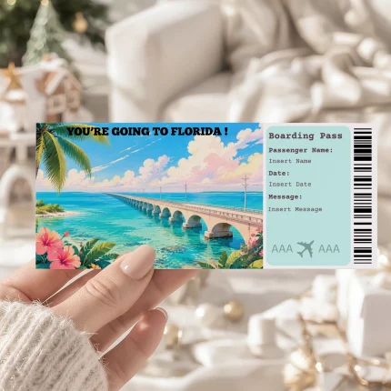 Editable Florida Boarding Pass Template: Trip Surprise Gift Ticket (Instand Download)